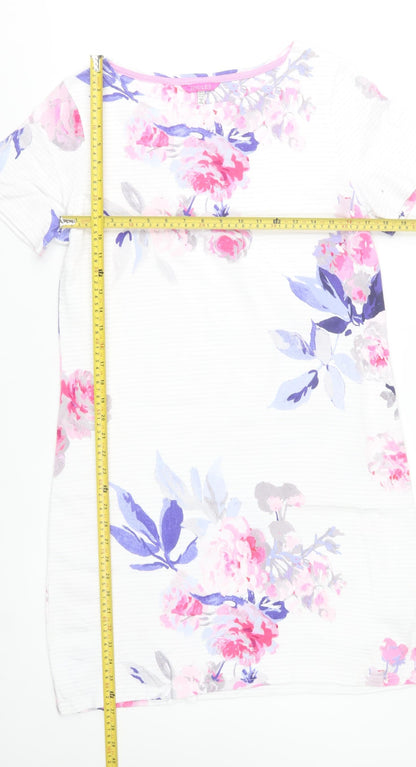 Joules Women's White Floral Cotton T-Shirt Dress Size 16