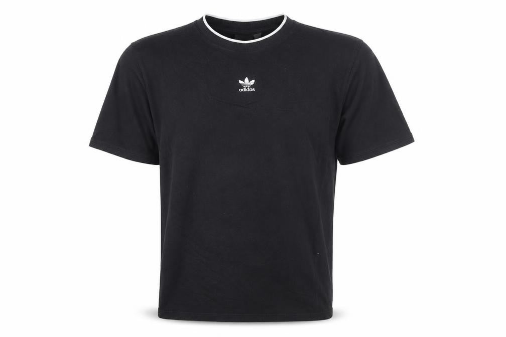Front view of adidas Men's Black Short Sleeve Cotton Crew Neck T-Shirt, size M