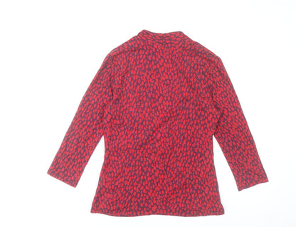 Hobbs Women Red Patterned Viscose Long Sleeve V-Neck Top Size M