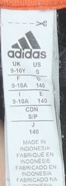 Adidas Boys Black Full Zip Hoodie 9-10 Years Cotton Blend Red Logo