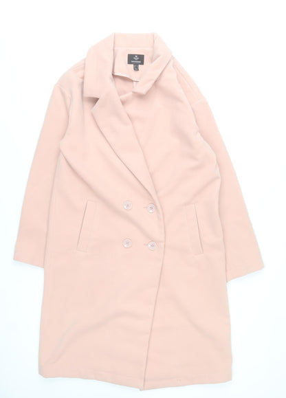 Threadbare Women’s Pink Long Overcoat Size 10 Classic Lined Buttoned Polyester Blend