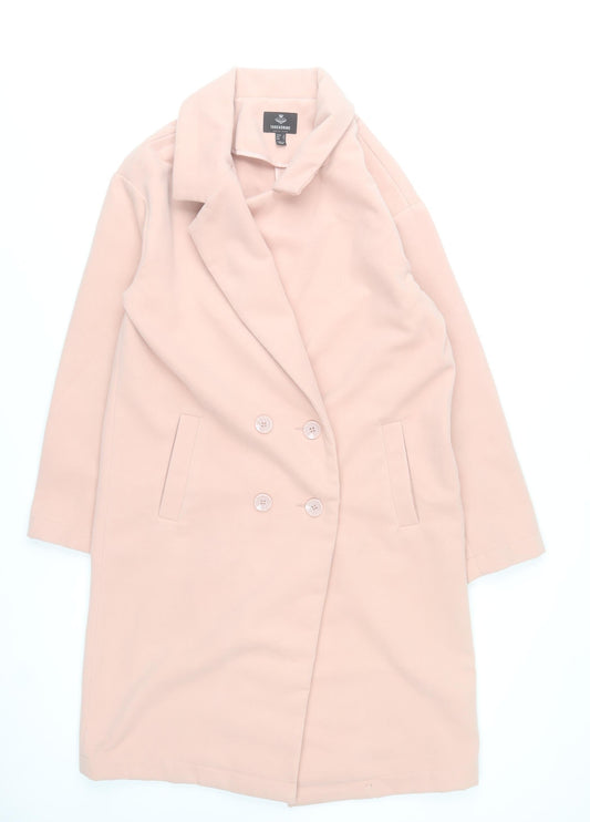 Threadbare Women’s Pink Long Overcoat Size 10 Classic Lined Buttoned Polyester Blend