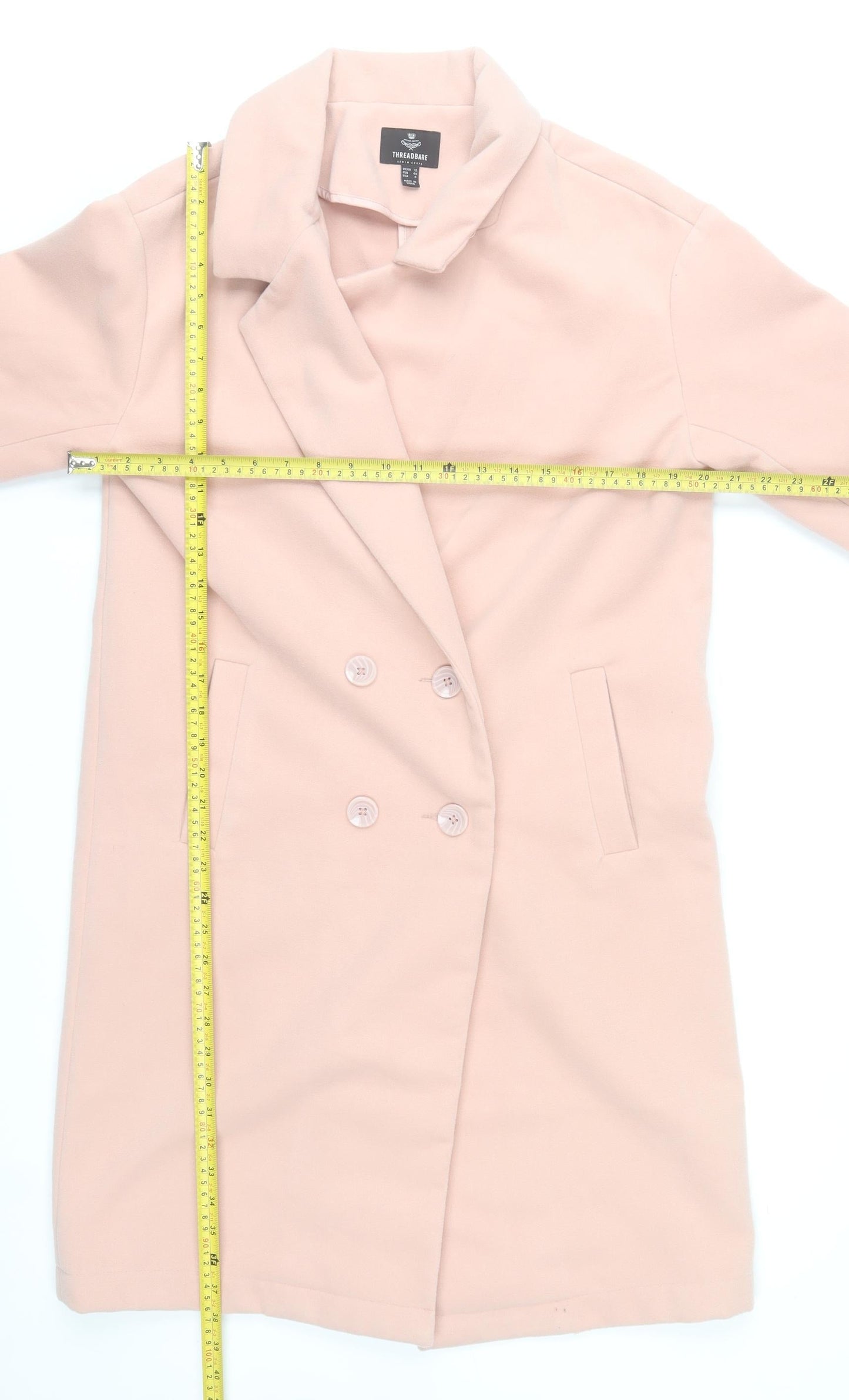 Threadbare Women’s Pink Long Overcoat Size 10 Classic Lined Buttoned Polyester Blend