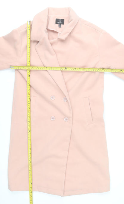 Threadbare Women’s Pink Long Overcoat Size 10 Classic Lined Buttoned Polyester Blend