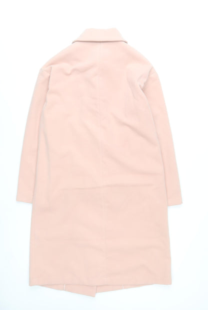 Threadbare Women’s Pink Long Overcoat Size 10 Classic Lined Buttoned Polyester Blend