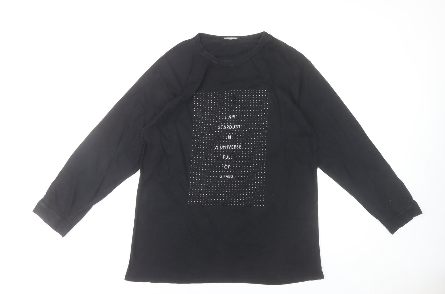 Zara Women Black Long Sleeve Cotton Jersey T-Shirt Size 14