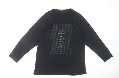 Zara Women Black Long Sleeve Cotton Jersey T-Shirt Size 14