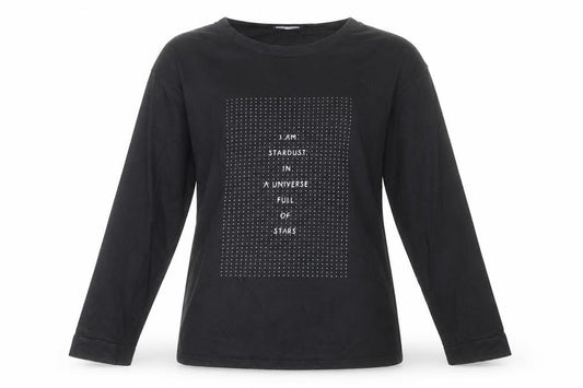 Zara Women Black Long Sleeve Cotton Jersey T-Shirt Size 14