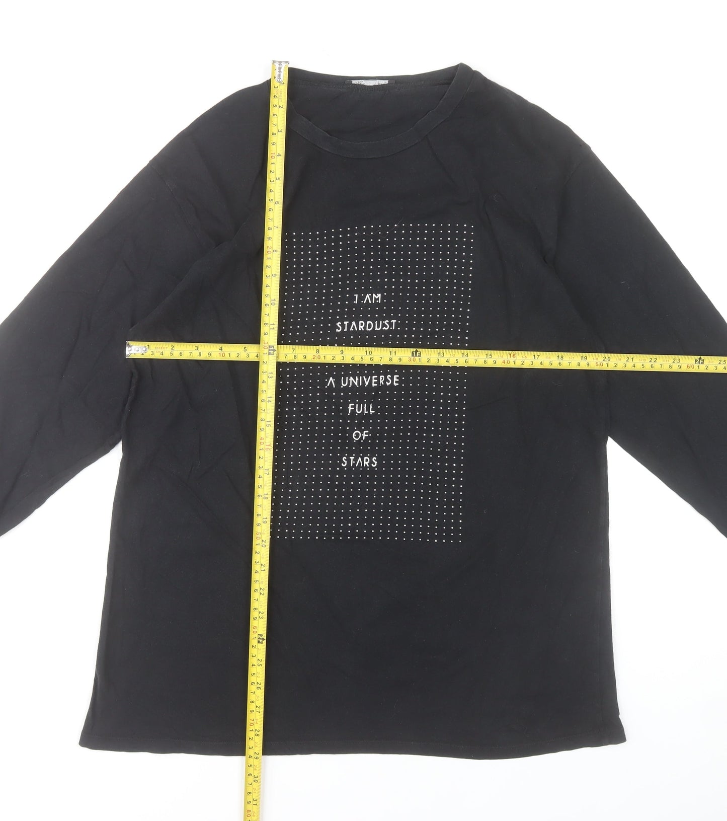 Zara Women Black Long Sleeve Cotton Jersey T-Shirt Size 14