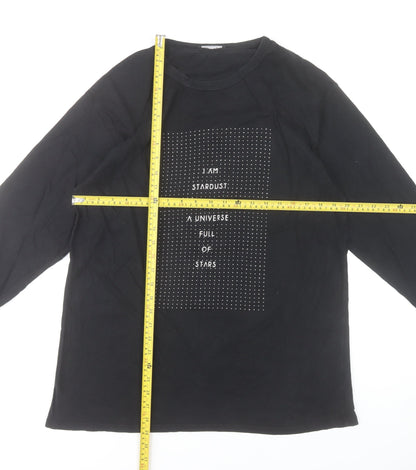 Zara Women Black Long Sleeve Cotton Jersey T-Shirt Size 14