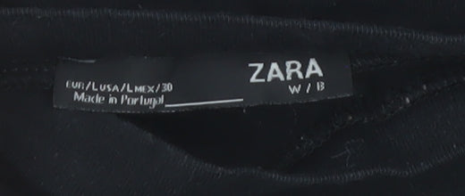 Zara Women Black Long Sleeve Cotton Jersey T-Shirt Size 14