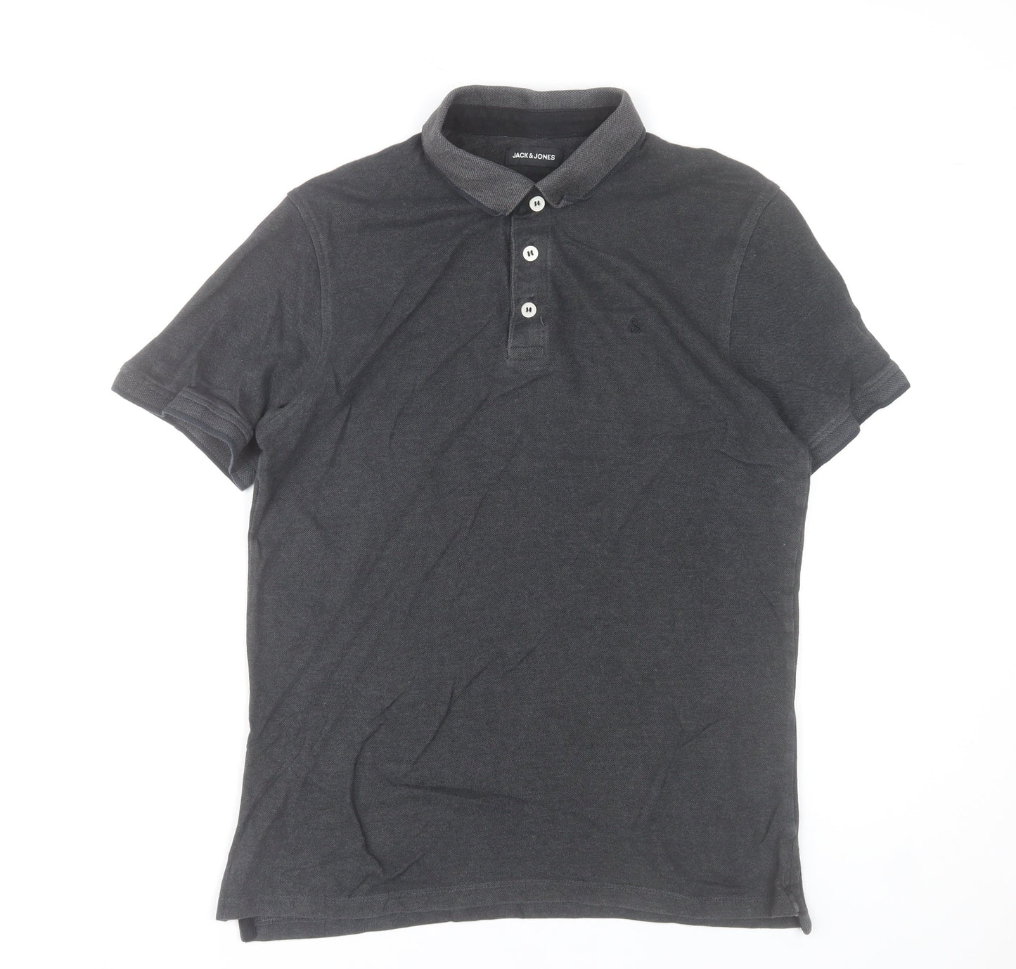Jack & Jones Men’s Dark Grey Short Sleeve Polo Shirt Size L Cotton Blend