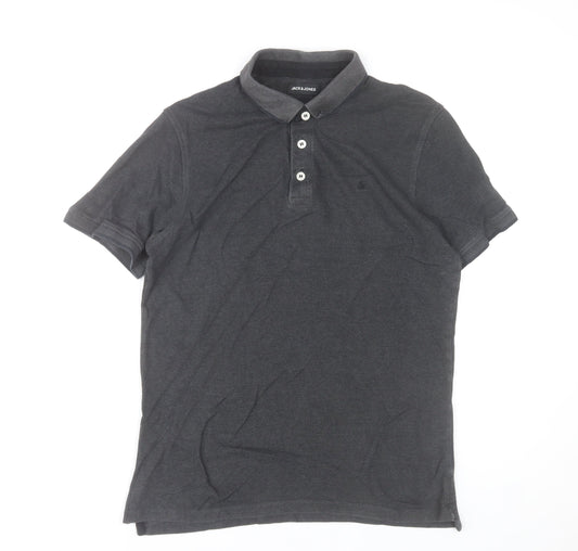 Jack & Jones Men’s Dark Grey Short Sleeve Polo Shirt Size L Cotton Blend