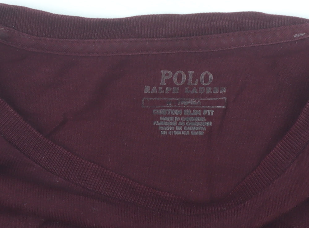 Ralph Lauren Men's Burgundy Long Sleeve Slim Fit Cotton T-Shirt Size L