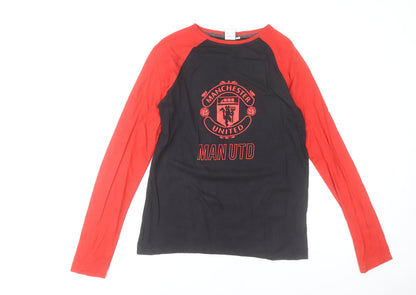 Manchester United Boys Black & Red Long Sleeve Cotton T-Shirt 14-15 Years