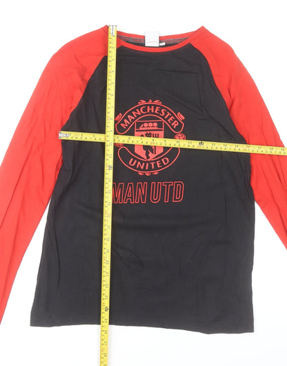 Manchester United Boys Black & Red Long Sleeve Cotton T-Shirt 14-15 Years