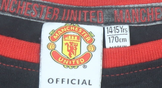 Manchester United Boys Black & Red Long Sleeve Cotton T-Shirt 14-15 Years
