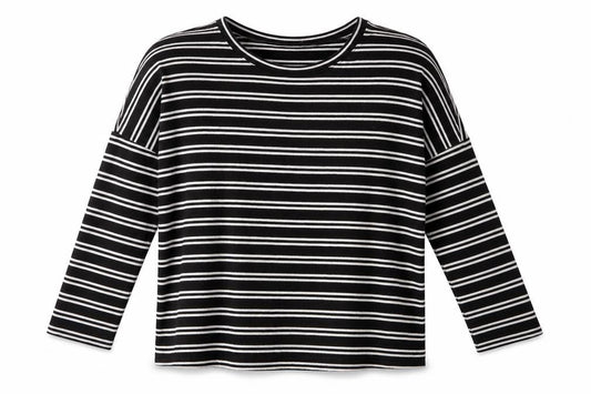 Monki Women's Black White Striped Cotton Long Sleeve T-Shirt Size S