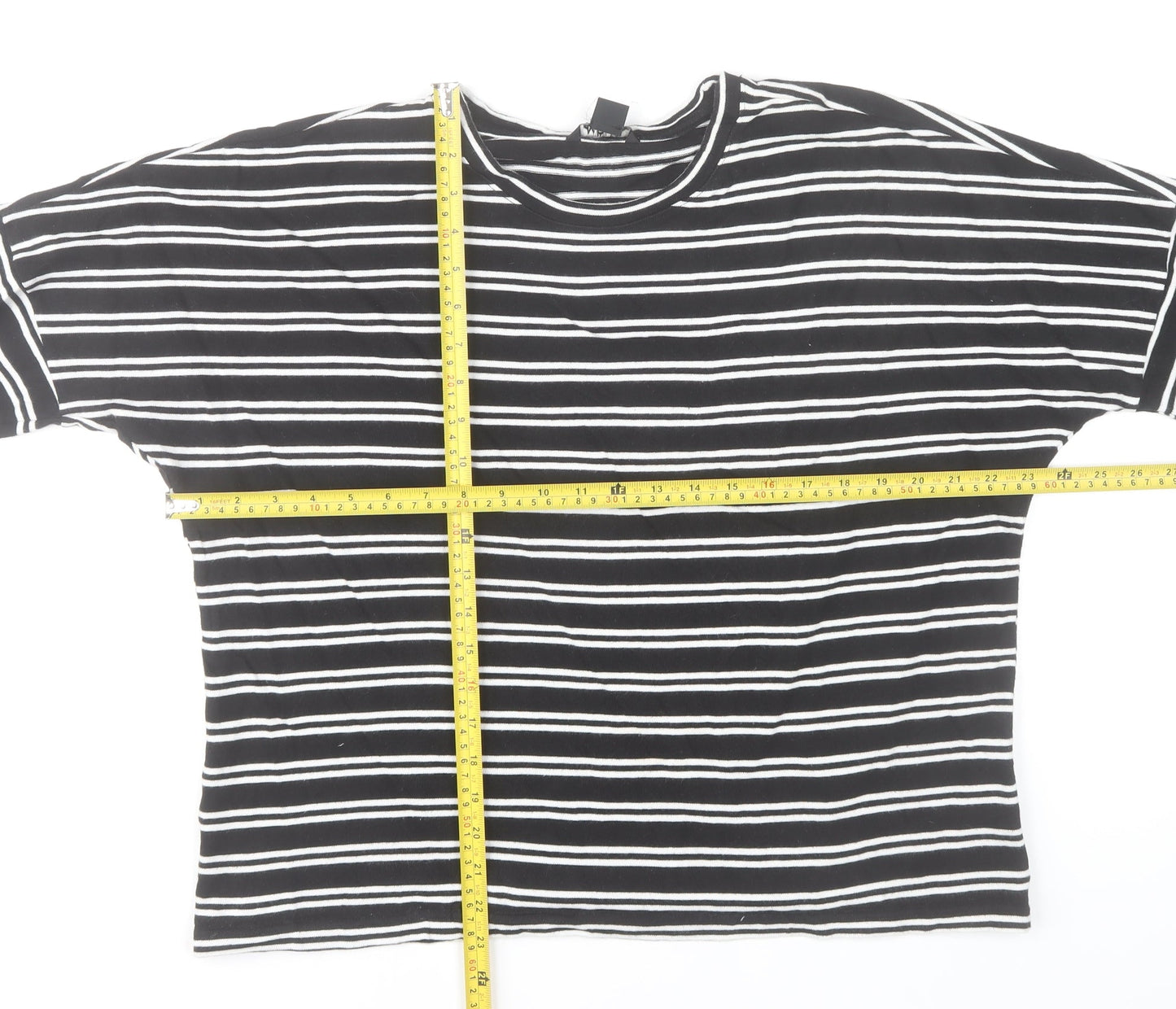 Monki Women's Black White Striped Cotton Long Sleeve T-Shirt Size S
