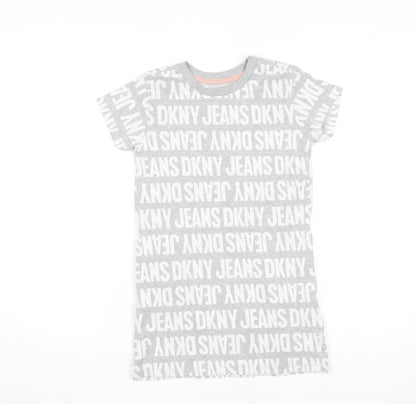 DKNY Jeans Grey Logo T-Shirt Small Teens Short Sleeve Cotton Blend
