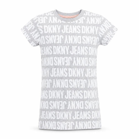 Front view of DKNY Jeans Grey Logo T-Shirt Small Teens Short Sleeve Cotton Blend