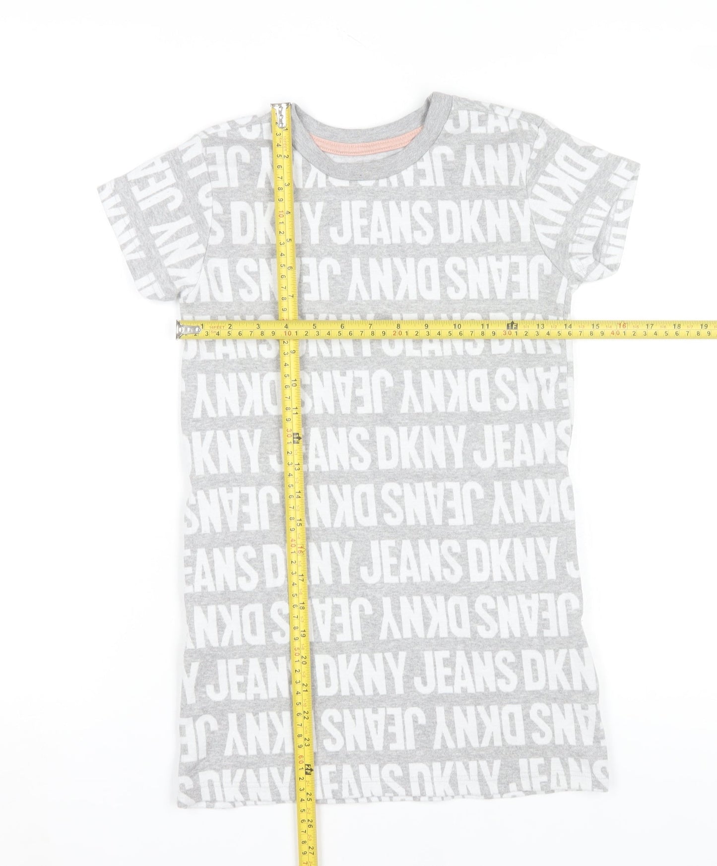 DKNY Jeans Grey Logo T-Shirt Small Teens Short Sleeve Cotton Blend