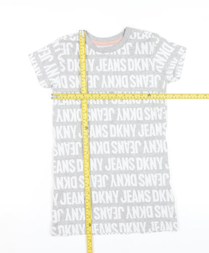 DKNY Jeans Grey Logo T-Shirt Small Teens Short Sleeve Cotton Blend