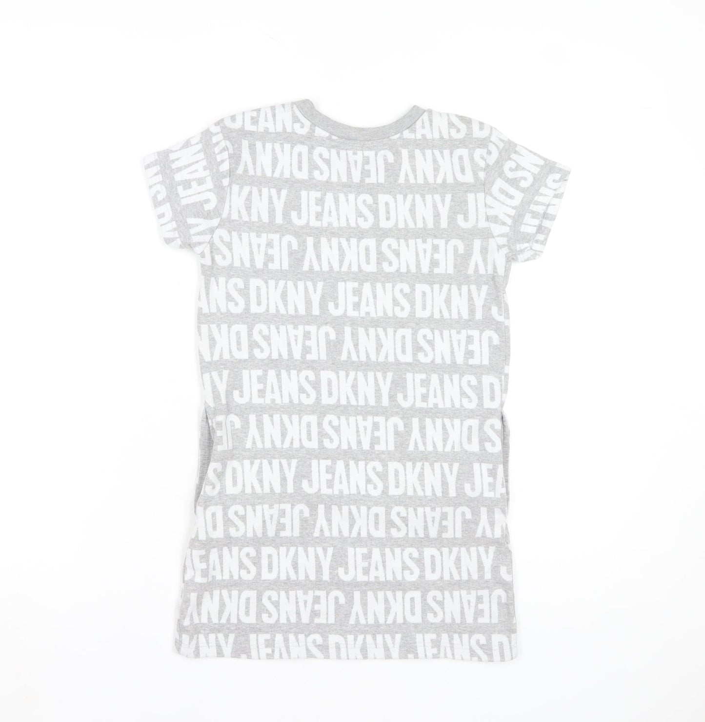 DKNY Jeans Grey Logo T-Shirt Small Teens Short Sleeve Cotton Blend