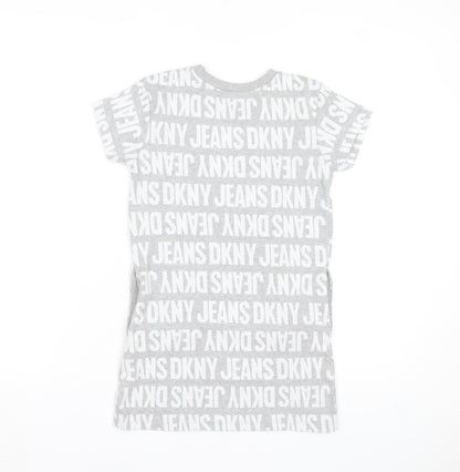 DKNY Jeans Grey Logo T-Shirt Small Teens Short Sleeve Cotton Blend