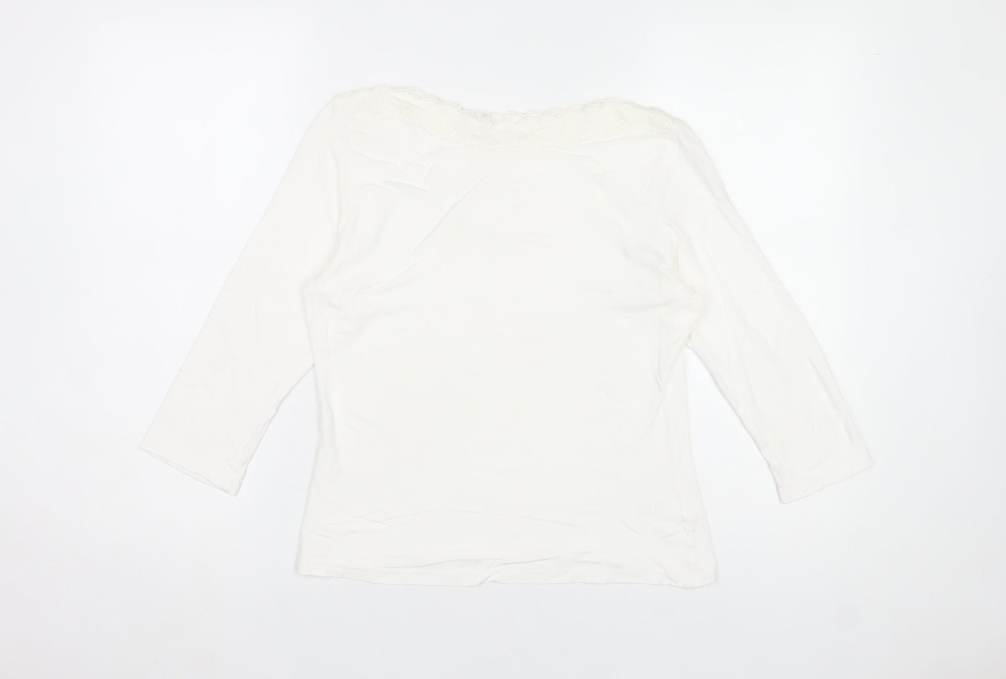 Berkertex Women’s White Lace Neck 3/4 Sleeve Viscose Top Size 16