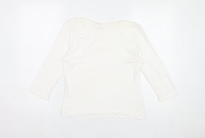 Berkertex Women’s White Lace Neck 3/4 Sleeve Viscose Top Size 16