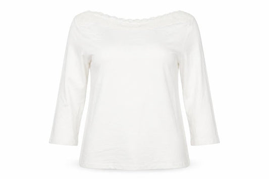 Berkertex Women’s White Lace Neck 3/4 Sleeve Viscose Top Size 16
