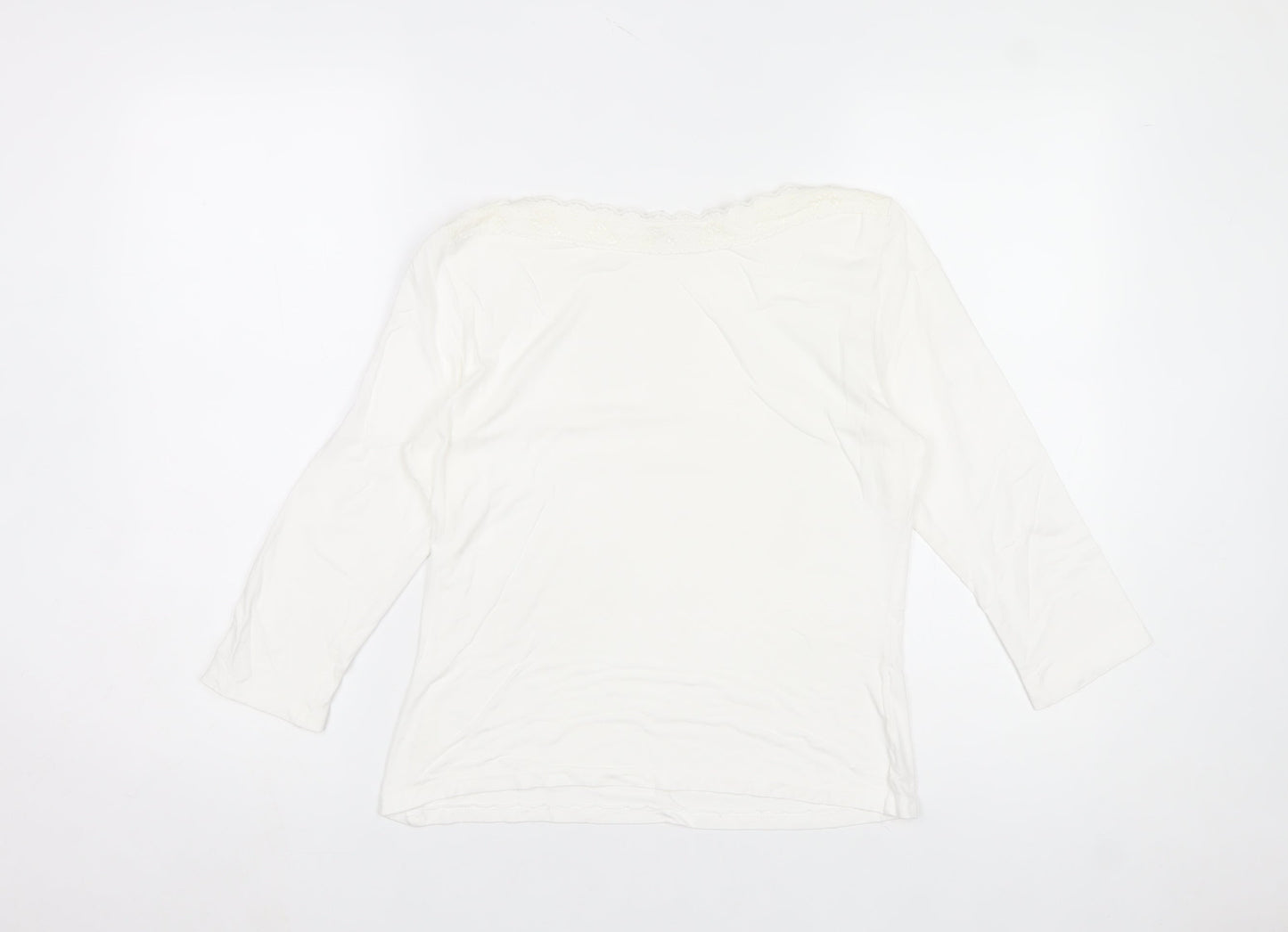Berkertex Women’s White Lace Neck 3/4 Sleeve Viscose Top Size 16