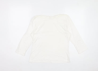 Berkertex Women’s White Lace Neck 3/4 Sleeve Viscose Top Size 16