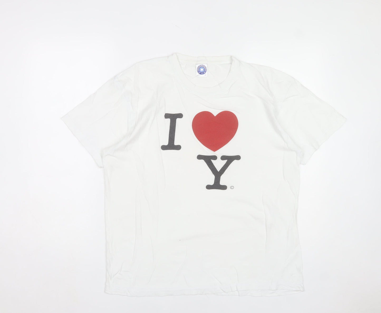 Starworld Women White I Love NY Cotton T-Shirt L Short Sleeve