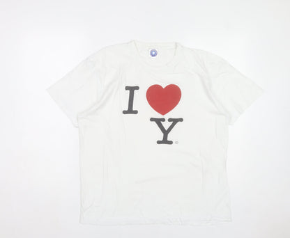 Starworld Women White I Love NY Cotton T-Shirt L Short Sleeve