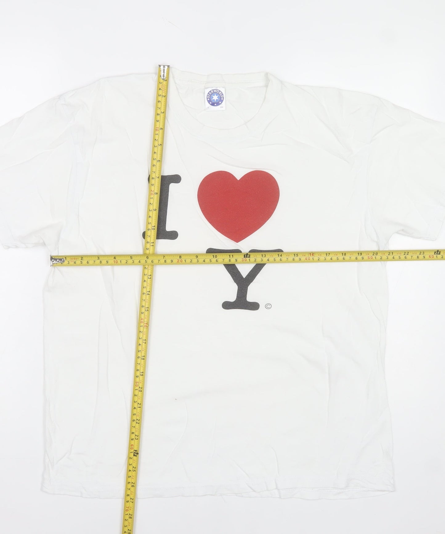 Starworld Women White I Love NY Cotton T-Shirt L Short Sleeve