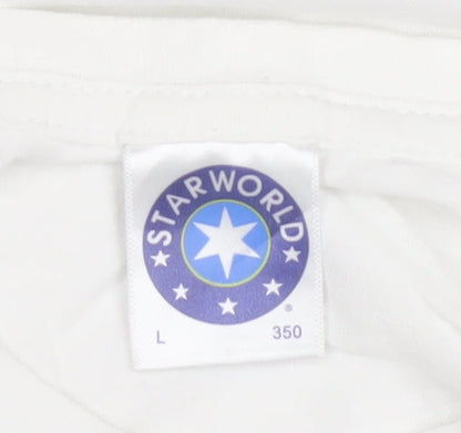 Starworld Women White I Love NY Cotton T-Shirt L Short Sleeve