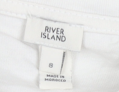 River Island Women's White Ruffle V-Neck Cotton Long Sleeve Blouse Size 8