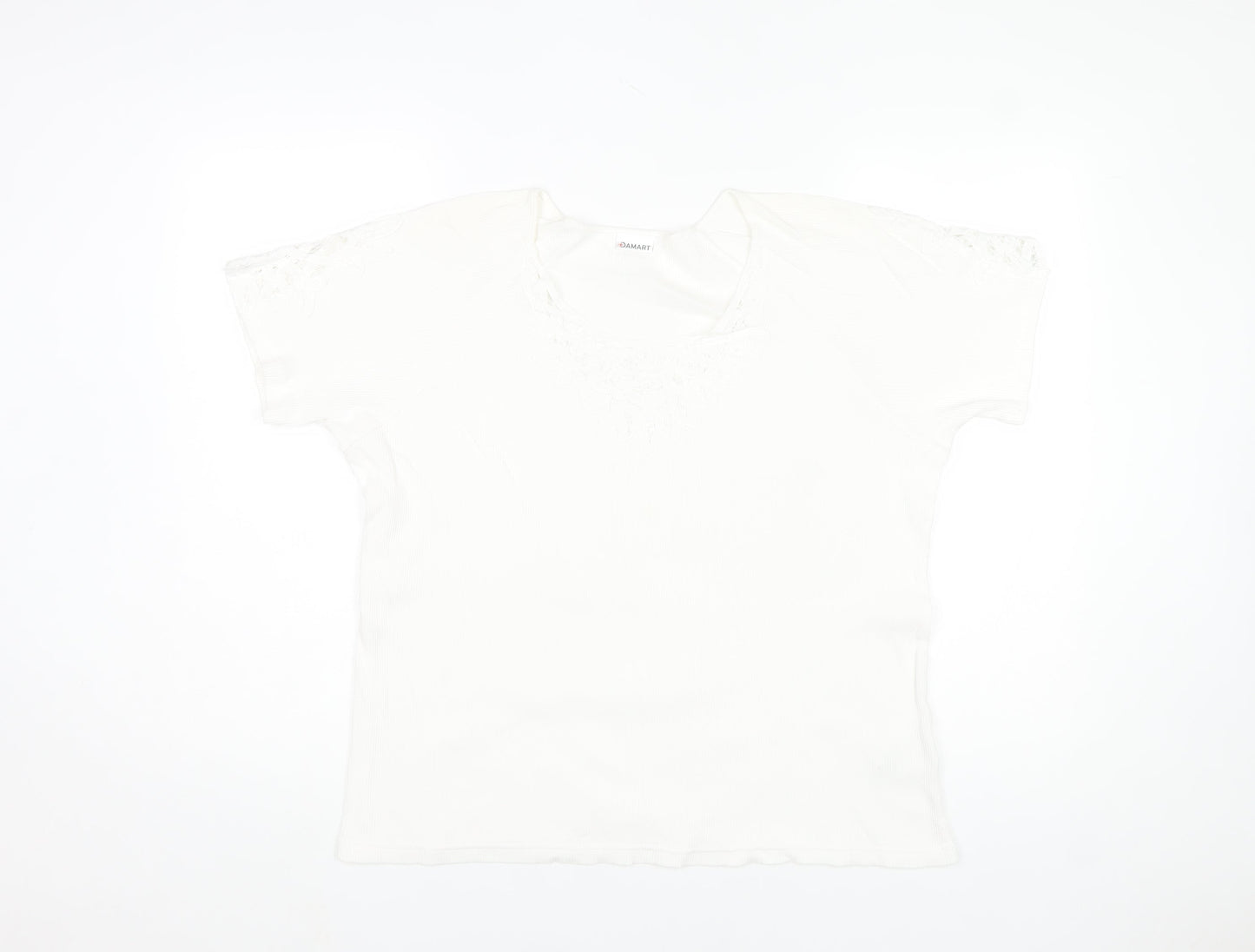 Damart Womens White L Cotton Embroidered Short Sleeve T-Shirt