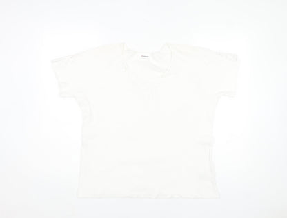 Damart Womens White L Cotton Embroidered Short Sleeve T-Shirt