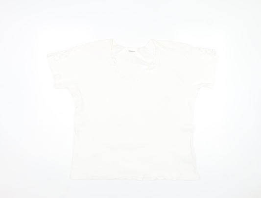 Damart Womens White L Cotton Embroidered Short Sleeve T-Shirt