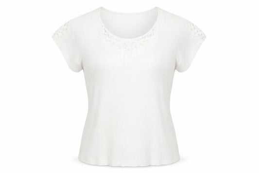 Damart Womens White L Cotton Embroidered Short Sleeve T-Shirt