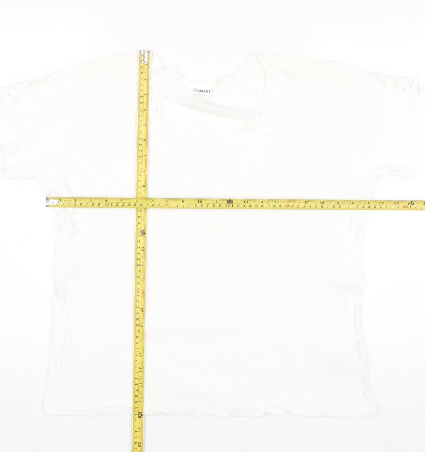 Damart Womens White L Cotton Embroidered Short Sleeve T-Shirt
