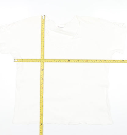 Damart Womens White L Cotton Embroidered Short Sleeve T-Shirt