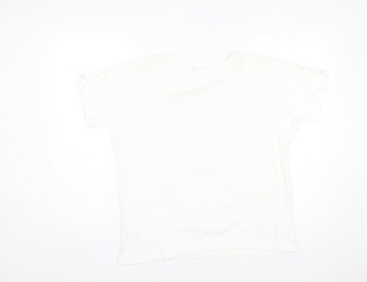 Damart Womens White L Cotton Embroidered Short Sleeve T-Shirt