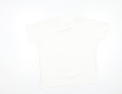 Damart Womens White L Cotton Embroidered Short Sleeve T-Shirt