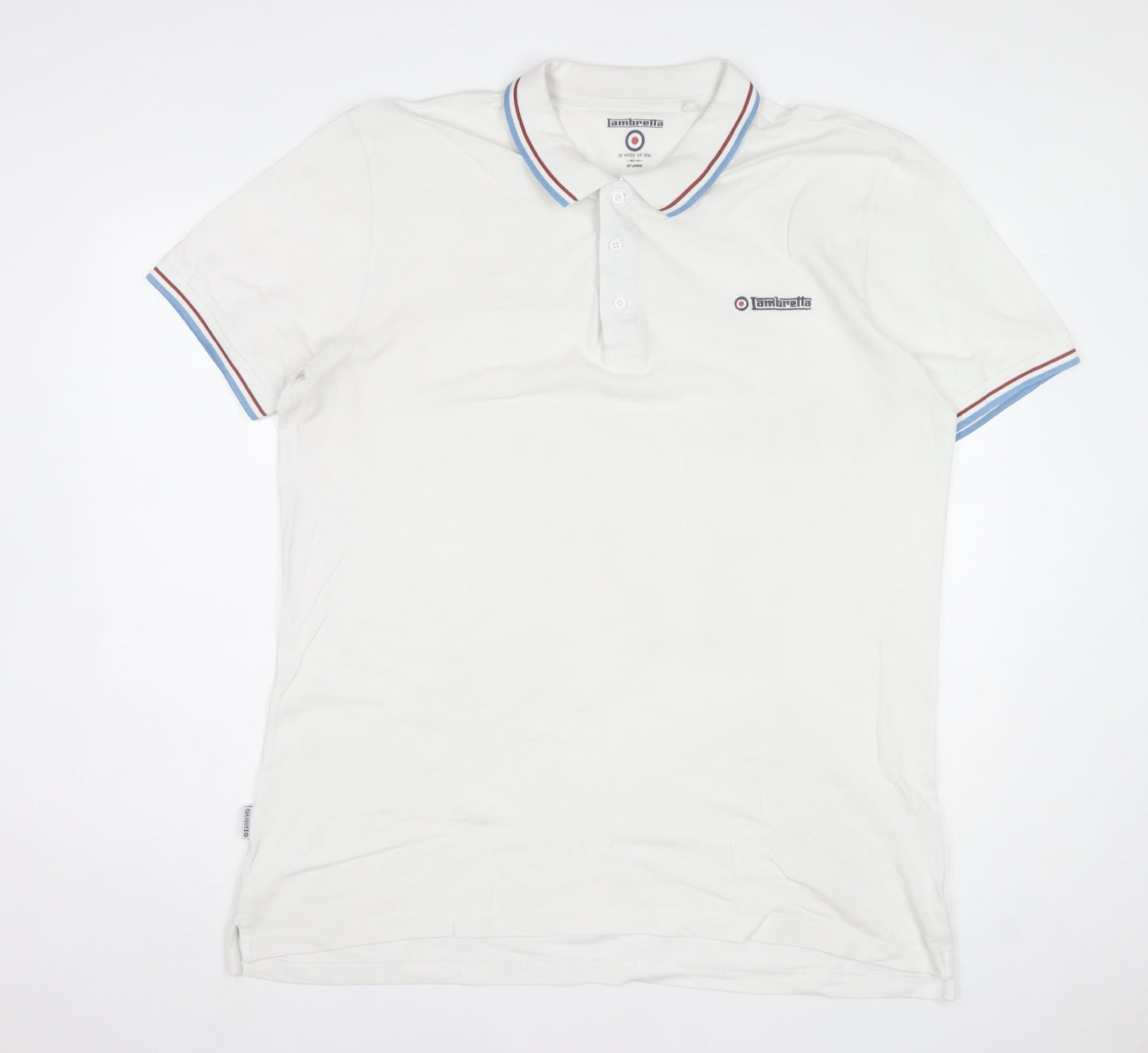 Lambretta Men's White Twin Tipped Polo Shirt 2XL Retro Mod Style