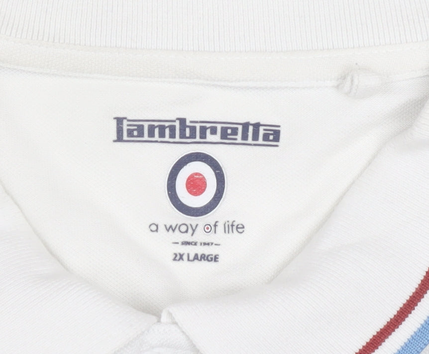 Lambretta Men's White Twin Tipped Polo Shirt 2XL Retro Mod Style