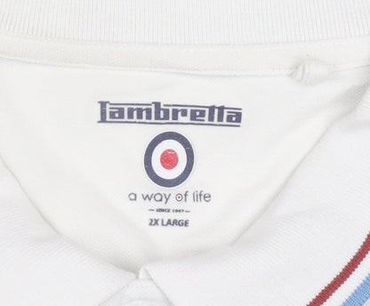 Lambretta Men's White Twin Tipped Polo Shirt 2XL Retro Mod Style